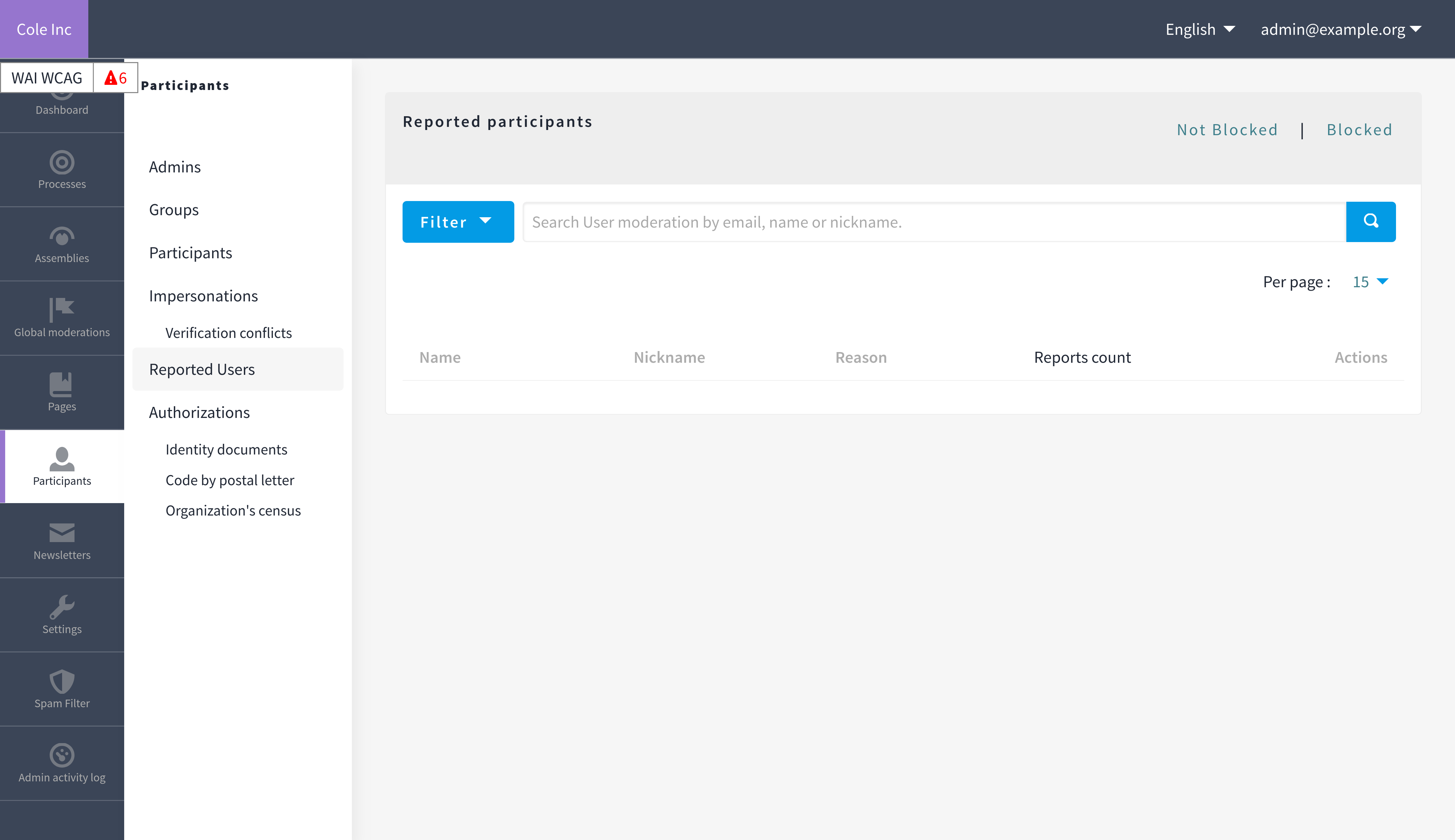 The reported user dashboard in Decidim